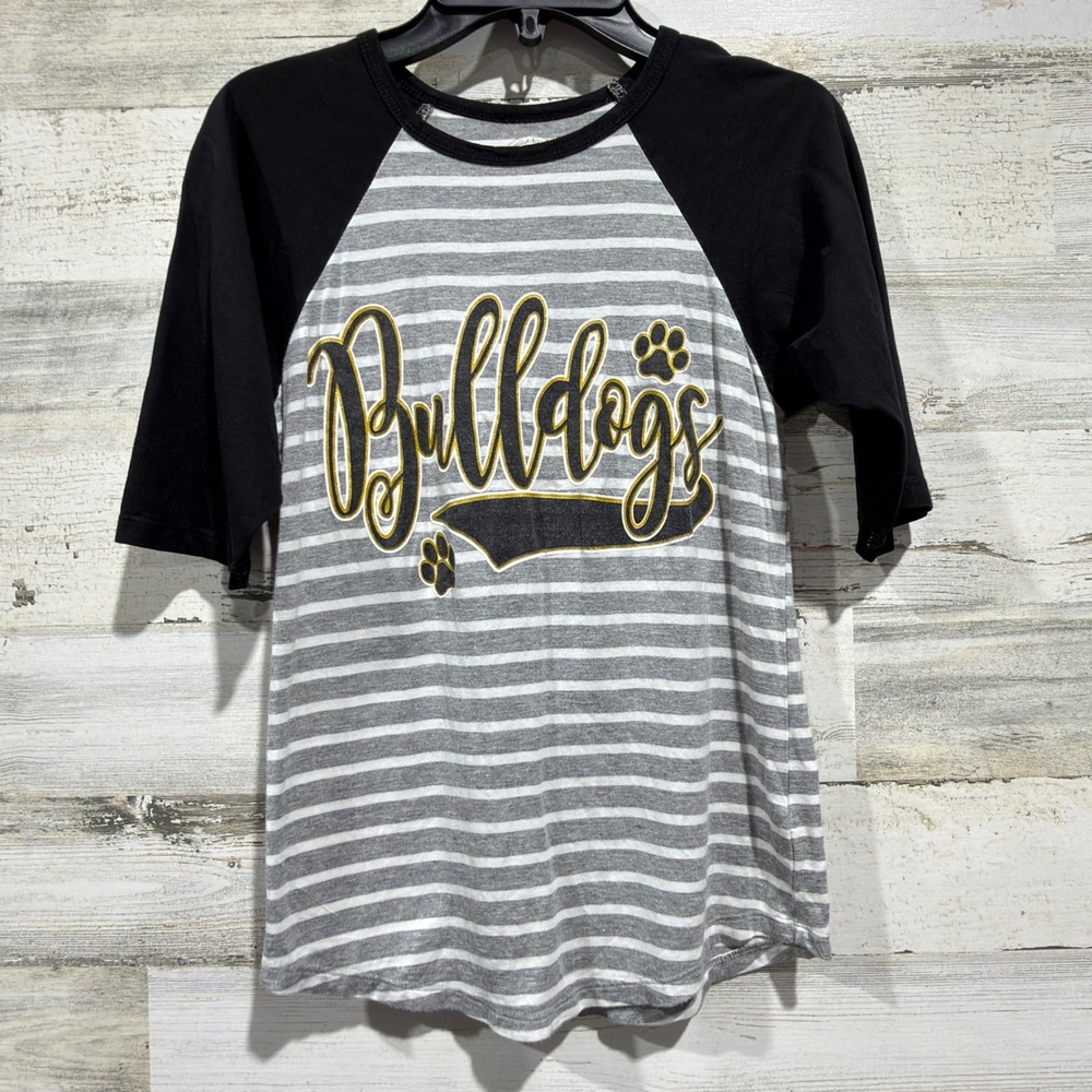 Tees2urdoor Baseball Tee Girls Youth Medium Gray Black Bulldogs Graphic